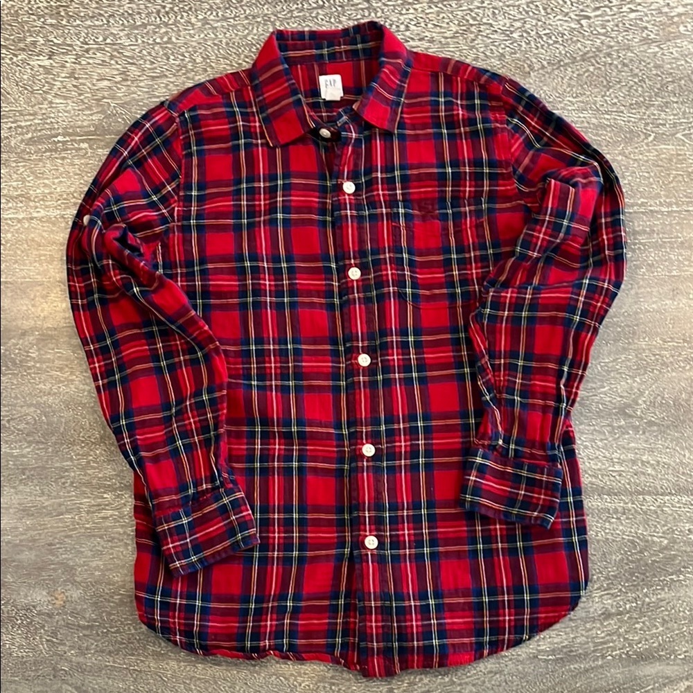GAP Boys Red and Blue Plaid Button Down Shirt